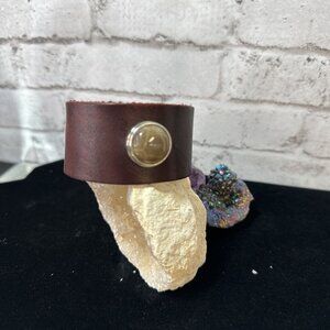 Leather Cuff Petoskey Stone Bracelet
